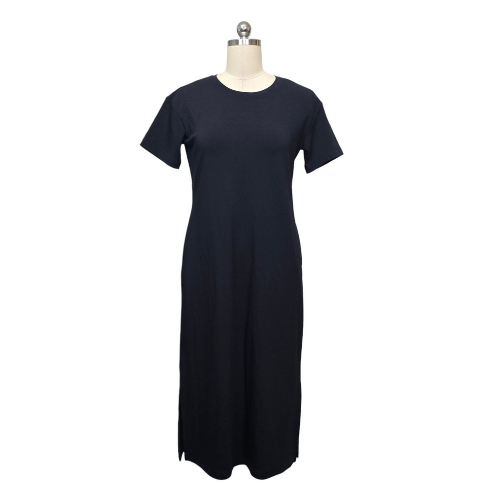 Cozy Earth Black Short Sleeve Bamboo Midi T-Shirt Dress Size Small Minimalist